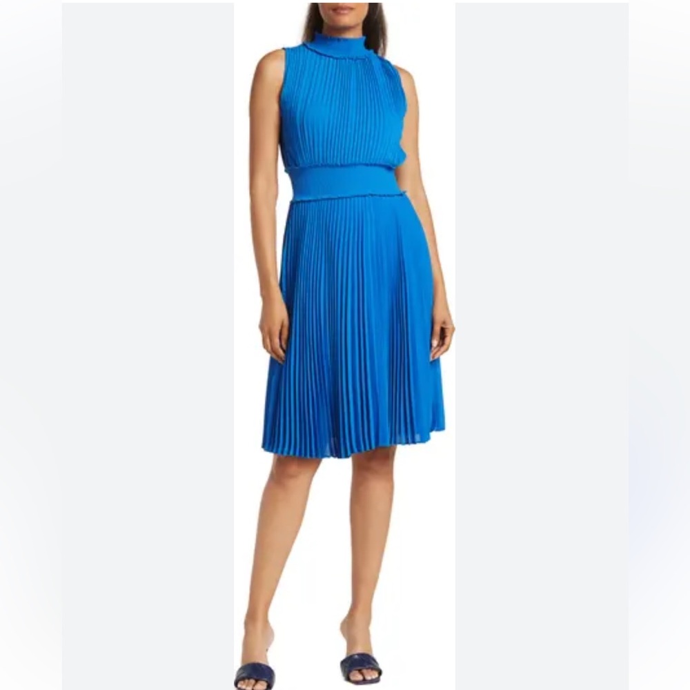 Nanette Lepore blue pleaded flare dress NWOT 10